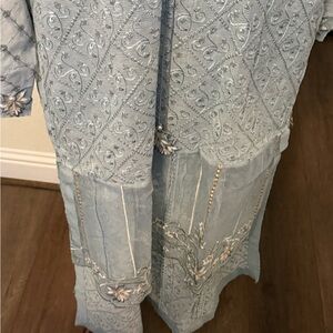 Elegant Blue Embroidered Wedding Dress